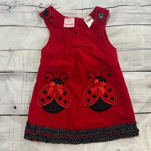 Nannette | Baby Girl Red Lady Bug Corduroy Overall Dress Size 12 Months